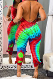 Red Sexy Casual Print Tie-dye Backless Hooded Collar Regular Jumpsuits