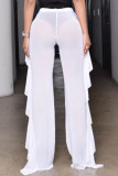 Black Sexy Solid See-through Straight High Waist Straight Solid Color Bottoms