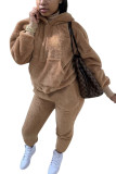 Coffee Fashion Sexy Adult Solid Patchwork Hooded Collar Long Sleeve Regular Sleeve Regular Two Pieces