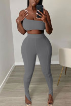 Grey Fashion adult Street Patchwork Solid Two Piece Suits Skinny Sleeveless Two Pieces