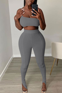 Grey Fashion adult Street Patchwork Solid Two Piece Suits Skinny Sleeveless Two Pieces