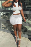 White Fashion Sexy Solid Hollowed Out O Neck Sleeveless Three-piece Set