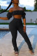 Black Fashion Sexy adult Patchwork Solid backless Draped Bandage Two Piece Suits pencil Nine Sleeves Two Pieces