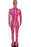 Rose Casual Print Patchwork O Neck Regular Jumpsuits