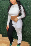 White Sportswear Solid Patchwork Backless O Neck Long Sleeve Two Pieces