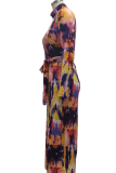 Blue Sexy Print Patchwork Half A Turtleneck Pencil Skirt Dresses