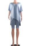 Wine Red Casual Solid pencil Half Sleeve Two Pieces