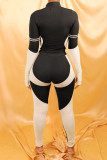 Red Sportswear Solid Patchwork Zipper Collar Long Sleeve Two Pieces