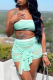 Green Sexy Solid Mesh Strapless Sleeveless Two Pieces