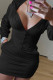 Black Fashion Casual Adult Solid Patchwork Hooded Collar Long Sleeve Mini Long Sleeve Dress Dresses