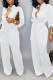 White Casual Solid Bandage Patchwork Buttons Turndown Collar Straight Jumpsuits