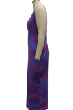 Multicolor Sexy Print Patchwork Halter Pencil Skirt Dresses