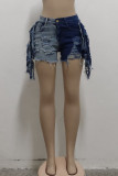Black Fashion Sexy Patchwork Tassel Ripped High Waist Jeans