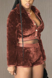 Red Fashion Casual Patchwork Solid Patchwork Buttons Turndown Collar Long Sleeve Two Pieces