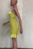 Green Casual Solid Patchwork Fold Spaghetti Strap Pencil Skirt Dresses