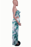 White Sexy Casual Print Backless Strapless Sleeveless Two Pieces