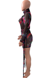 Black Sexy Print Mesh Turtleneck Pencil Skirt Dresses