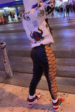 White Fashion Casual Print Basic Hooded Collar Tops