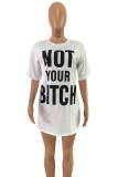 White Street Fashion adult Cap Sleeve Half Sleeves O neck Straight Mini Print Character Patchwor