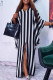 Black Street Striped Print Patchwork Slit V Neck Irregular Dress Plus Size Dresses