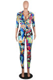 As Show Drawstring Low Print Patchwork pencil Pants Two-piece suit