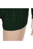 Green Wool Europe and America Solid Two Piece Suits pencil Long Sleeve Two-Piece Short Set
