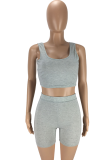 Blue Casual Solid Patchwork U Neck Sleeveless Two Pieces