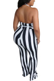 Black Fashion street Striped Backless Sleeveless V Neck Jumpsuits