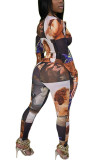 multicolor Fashion Street Adult Print Tie-dye Turndown Collar Long Sleeve Regular Sleeve Regular Two Pieces