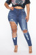 Dark Blue Casual Solid Ripped Buttons High Waist Regular Denim