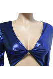 Blue street Solid Patchwork Chemical fiber blend Long Sleeve V Neck 