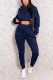 Tibetan Blue Sweet Solid Patchwork Hooded Collar Long Sleeve Two Pieces