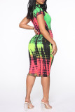 Purple Fashion Casual Print Basic Half A Turtleneck Short Sleeve Dress