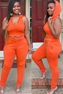 Orange Fashion Sexy adult Ma'am Solid Two Piece Suits pencil Sleeveless Two Pieces