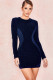 Blue Sexy Cap Sleeve Long Sleeves O neck Step Skirt skirt Sequin Solid Club Dresses