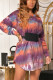 Purple Sweet Tie Dye O Neck Dresses