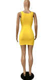Fluorescent Green Sexy Solid Patchwork U Neck Pencil Skirt Dresses