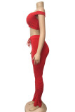 Red Fashion Sexy adult Ma'am Patchwork Solid Two Piece Suits pencil Short Sleeve Two Pieces