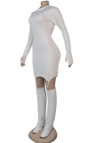 White Sexy Solid Hollowed Out Half A Turtleneck Pencil Skirt Dresses
