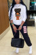 White Fashion Casual Print Basic O Neck Long Sleeve Two Pieces