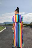 Blue Casual Fashion Cap Sleeve Half Sleeves Turndown Collar Straight Ankle-Length fastener Argy