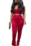 Red Fashion Sexy adult Ma'am Patchwork Solid Two Piece Suits pencil Short Sleeve Two Pieces