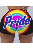 Rainbow color Elastic Fly Low Print Straight shorts Bottoms