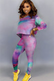 Green Sexy Two Piece Suits Print pencil Long Sleeve 