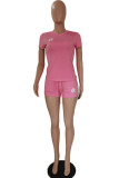 Pink Fashion Casual adult Ma'am Letter Two Piece Suits Straight Short Sleeve Two Pieces