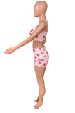 Pink Sexy Print Patchwork U Neck Sleeveless Two Pieces