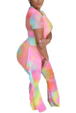 Light Blue Milk Silk Fashion adult Ma'am Street Patchwork Print Two Piece Suits Straight Short Sleeve Two Pieces