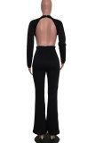 Black Hooded Out Boot Cut Pants Jumpsuits & Rompers