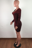 Grey Sexy Solid Hollowed Out V Neck Wrapped Skirt Dresses
