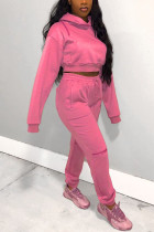 Pink Street Solid Hooded Collar Long Sleeve Two Pieces